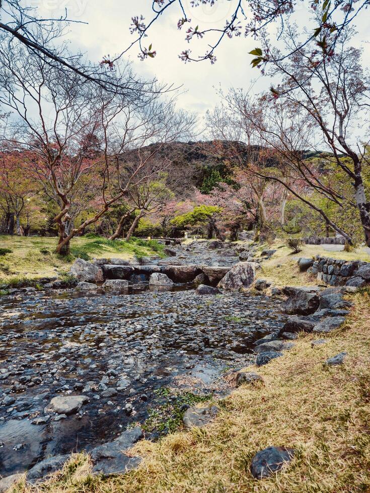 water vloeiende naar beneden een berg in Japan foto