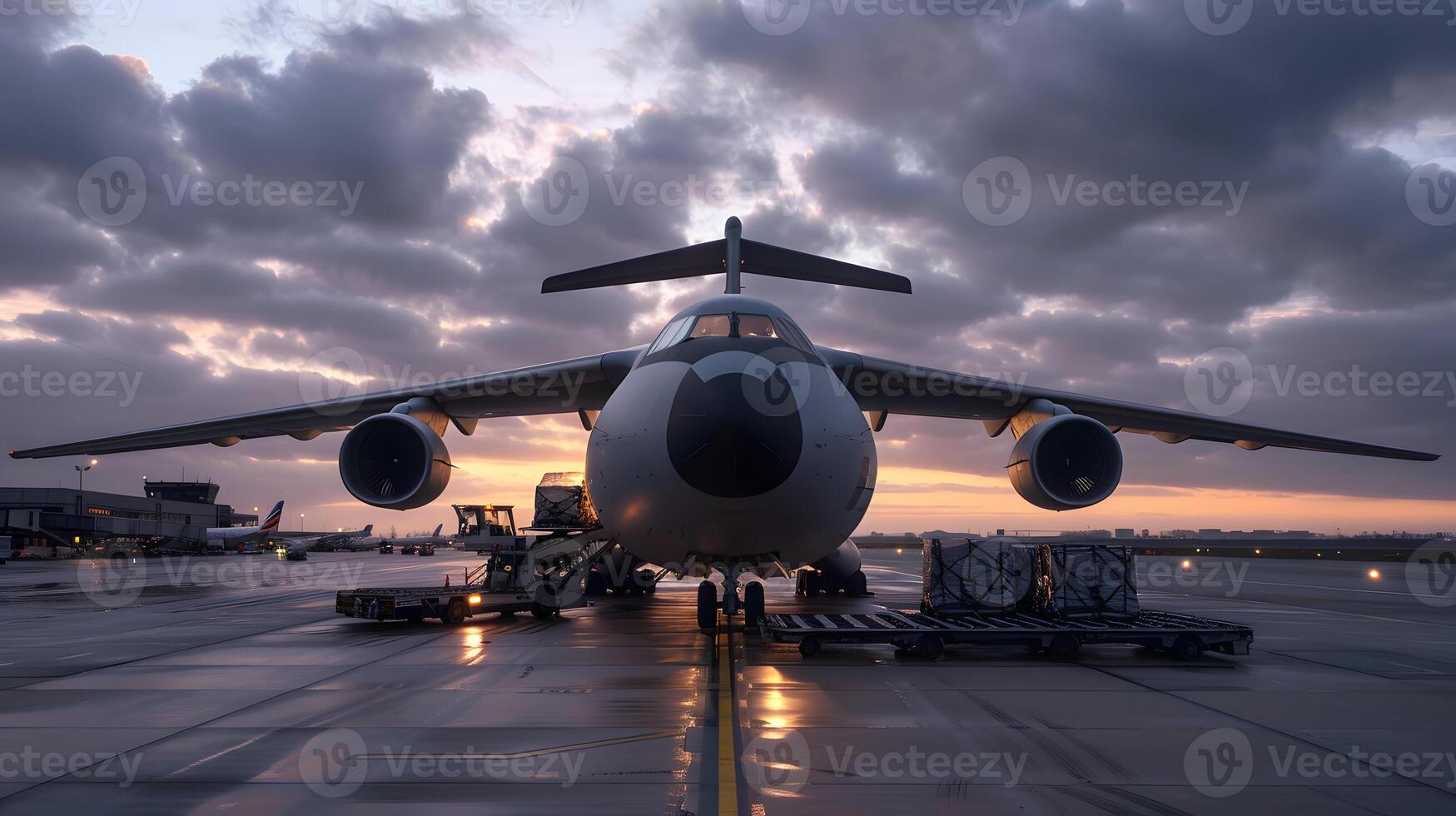 ai gegenereerd een lading vlak Bij de luchthaven dokken ladingen of lost lading. ai gegenereerd foto