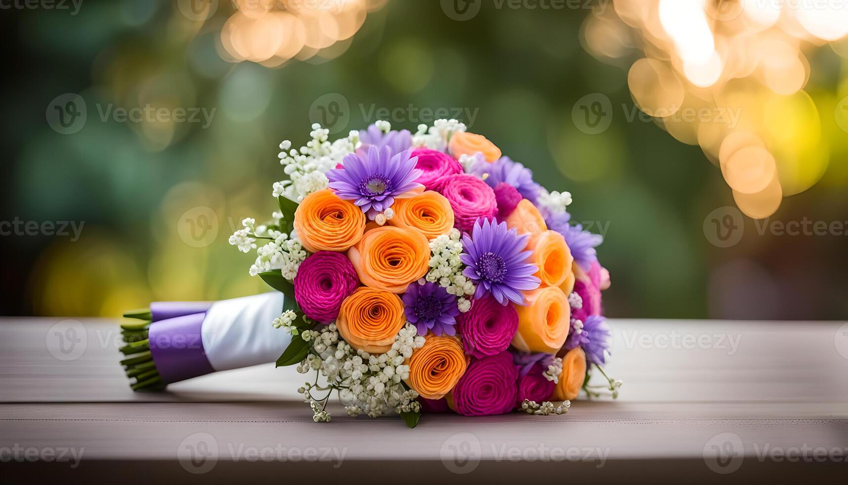 ai gegenereerd een kleurrijk boeket voor de bruid foto