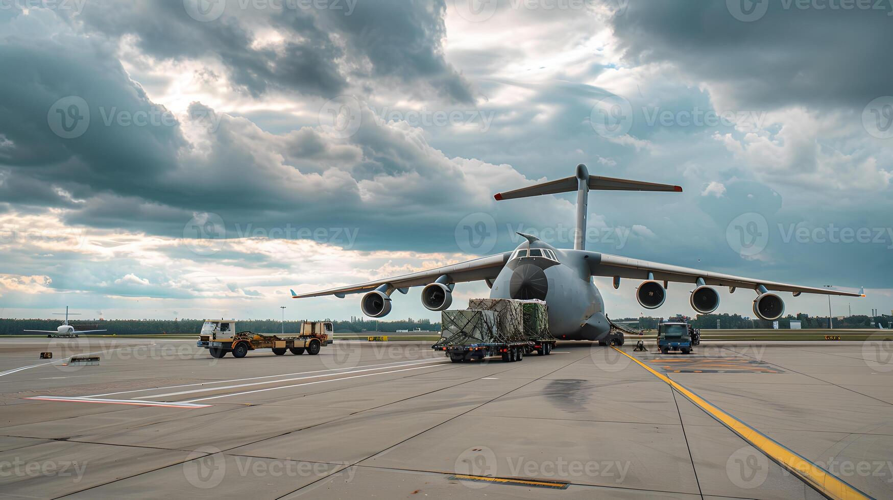 ai gegenereerd een lading vlak Bij de luchthaven dokken ladingen of lost lading. ai gegenereerd foto