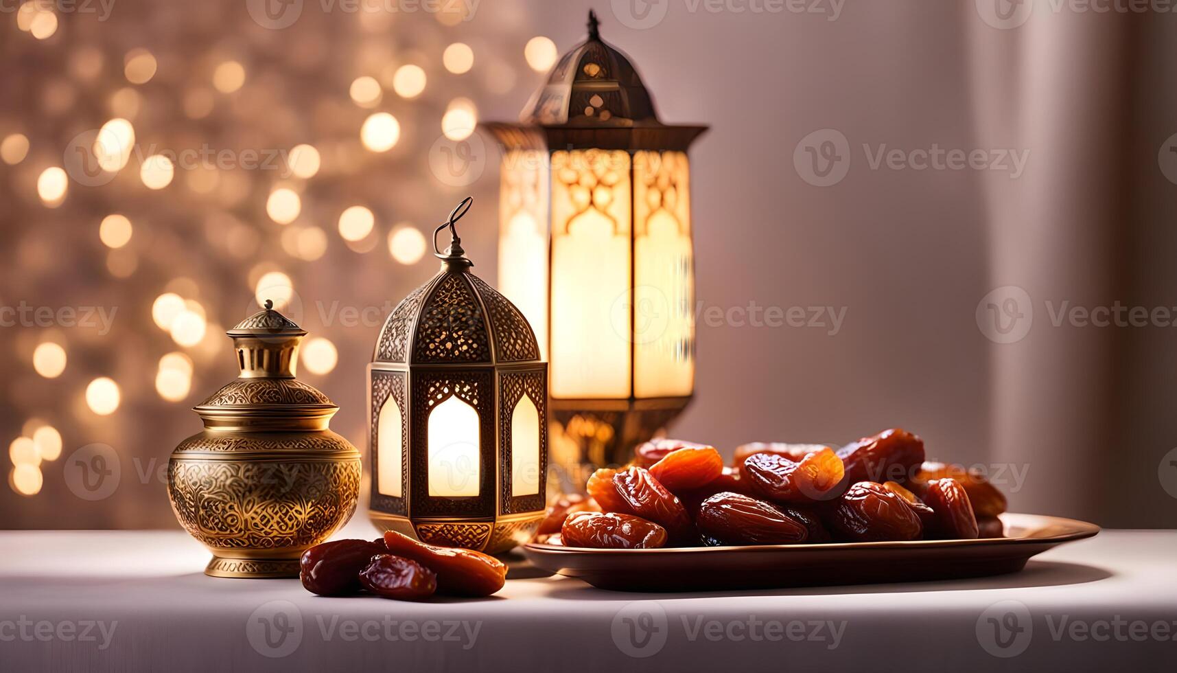 ai gegenereerd Ramadan lamp en datums nog steeds leven foto