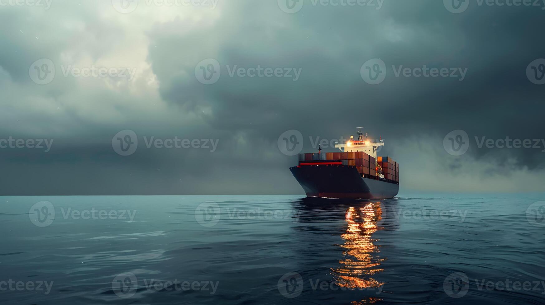 ai gegenereerd een schip voor vervoeren lading containers en ook lossen het Bij de dokken van een lading haven. ai gegenereerd foto