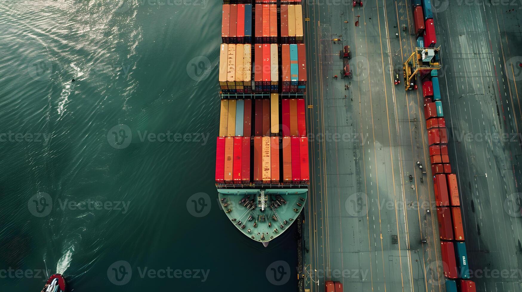 ai gegenereerd een schip voor vervoeren lading containers en ook lossen het Bij de dokken van een lading haven. ai gegenereerd foto