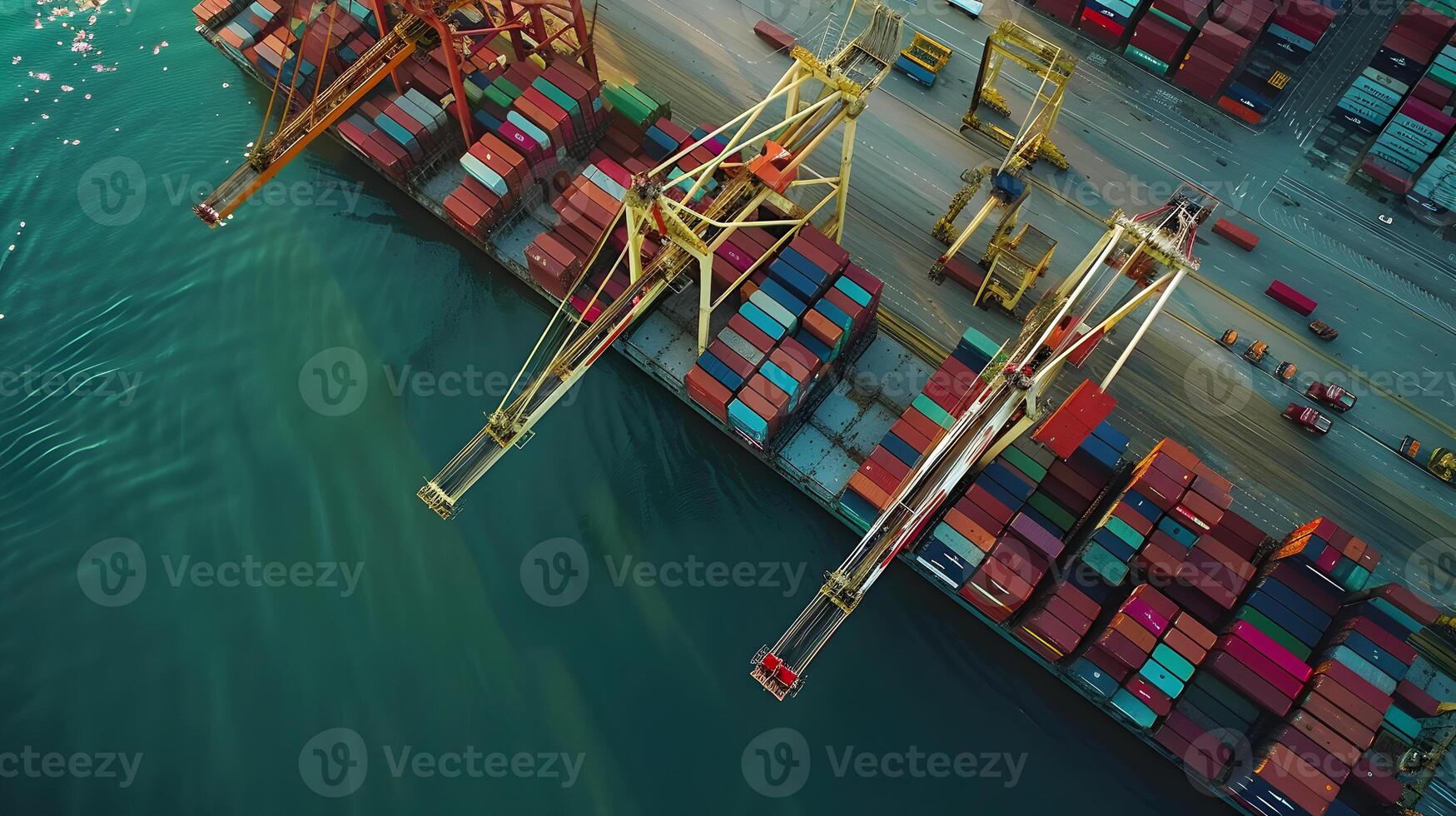 ai gegenereerd een schip voor vervoeren lading containers en ook lossen het Bij de dokken van een lading haven. ai gegenereerd foto