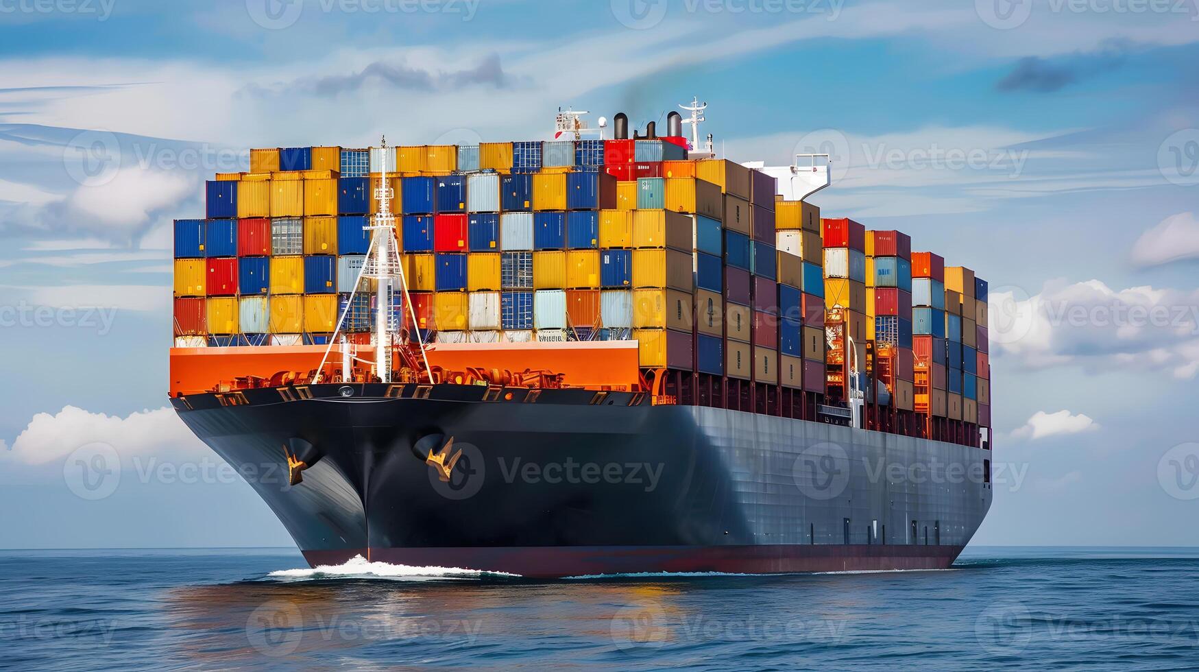 ai gegenereerd een schip voor vervoeren lading containers en ook lossen het Bij de dokken van een lading haven. ai gegenereerd foto