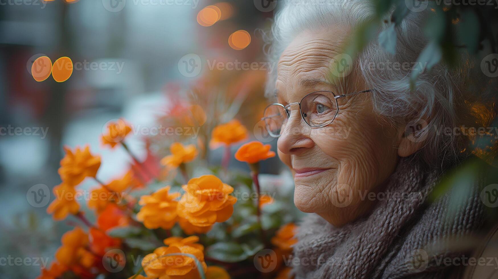 ai gegenereerd de aangrijpend reis van een ouderen vrouw foto