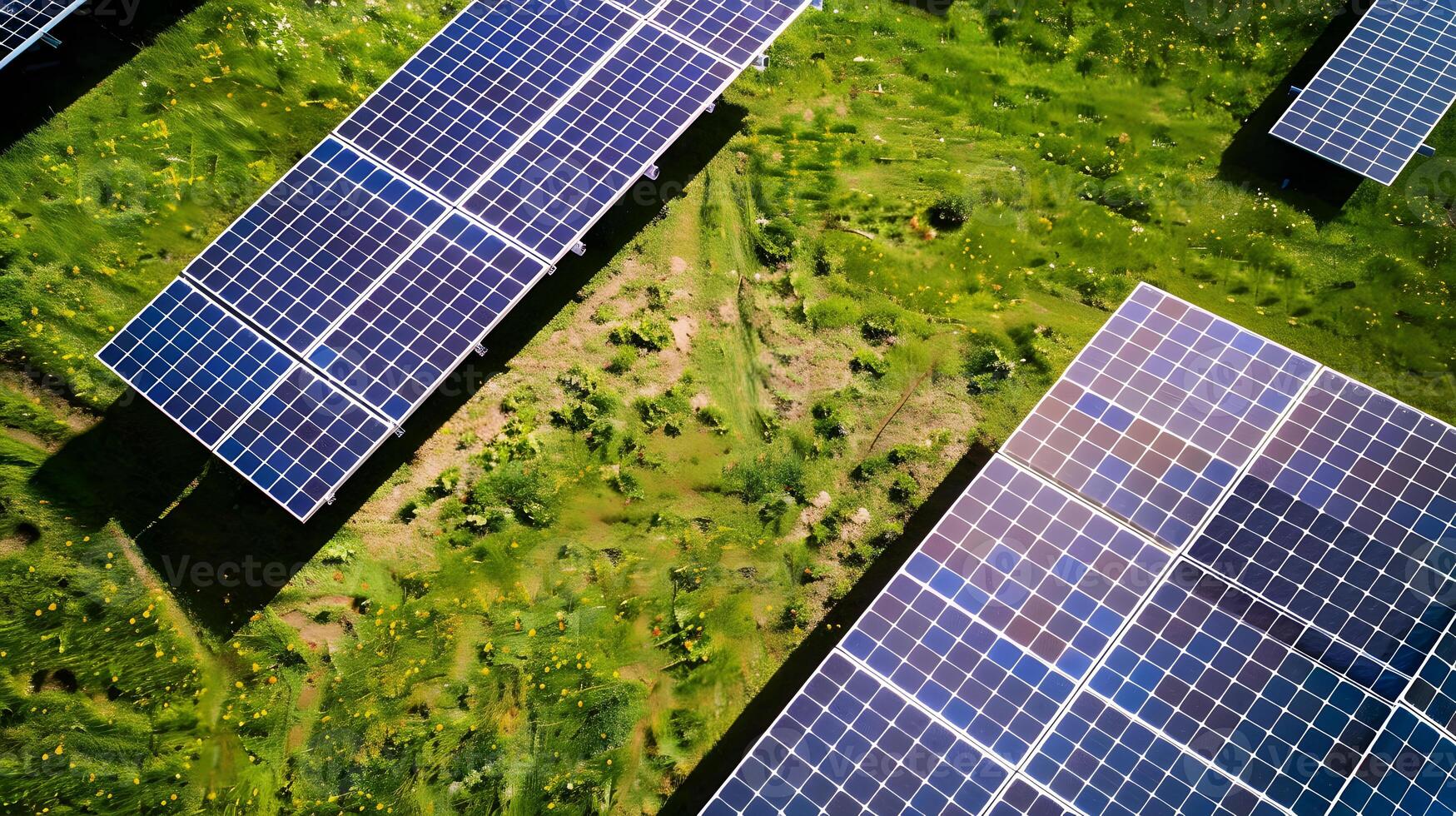 ai gegenereerd velden van zonne- panelen en systemen naar produceren groen elektriciteit. ai gegenereerd foto