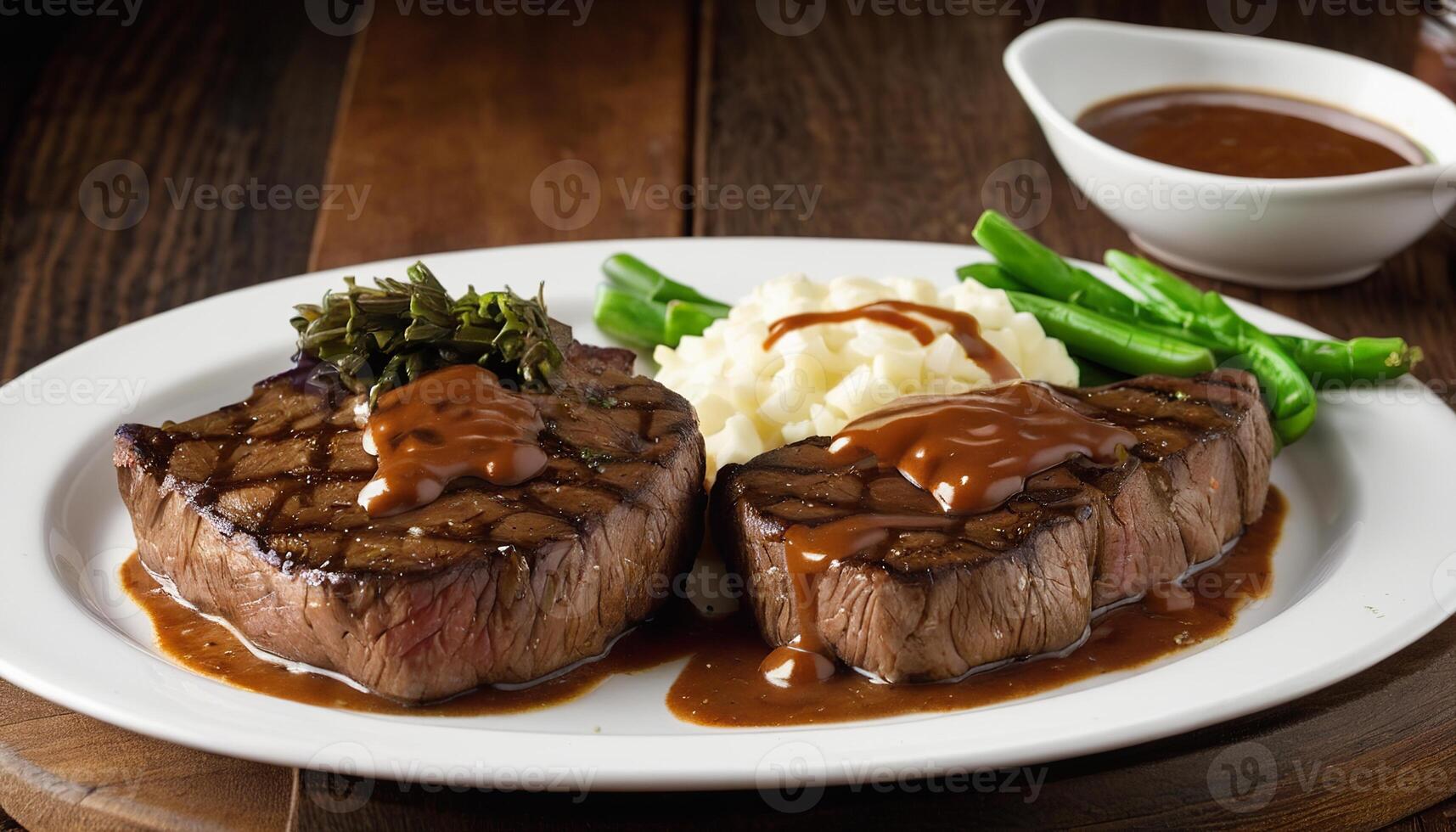 ai gegenereerd steak met saus foto