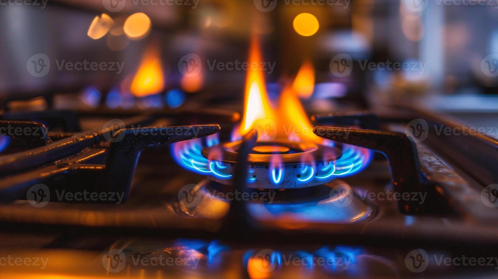 ai gegenereerd brandend gas- fornuis in de keuken foto