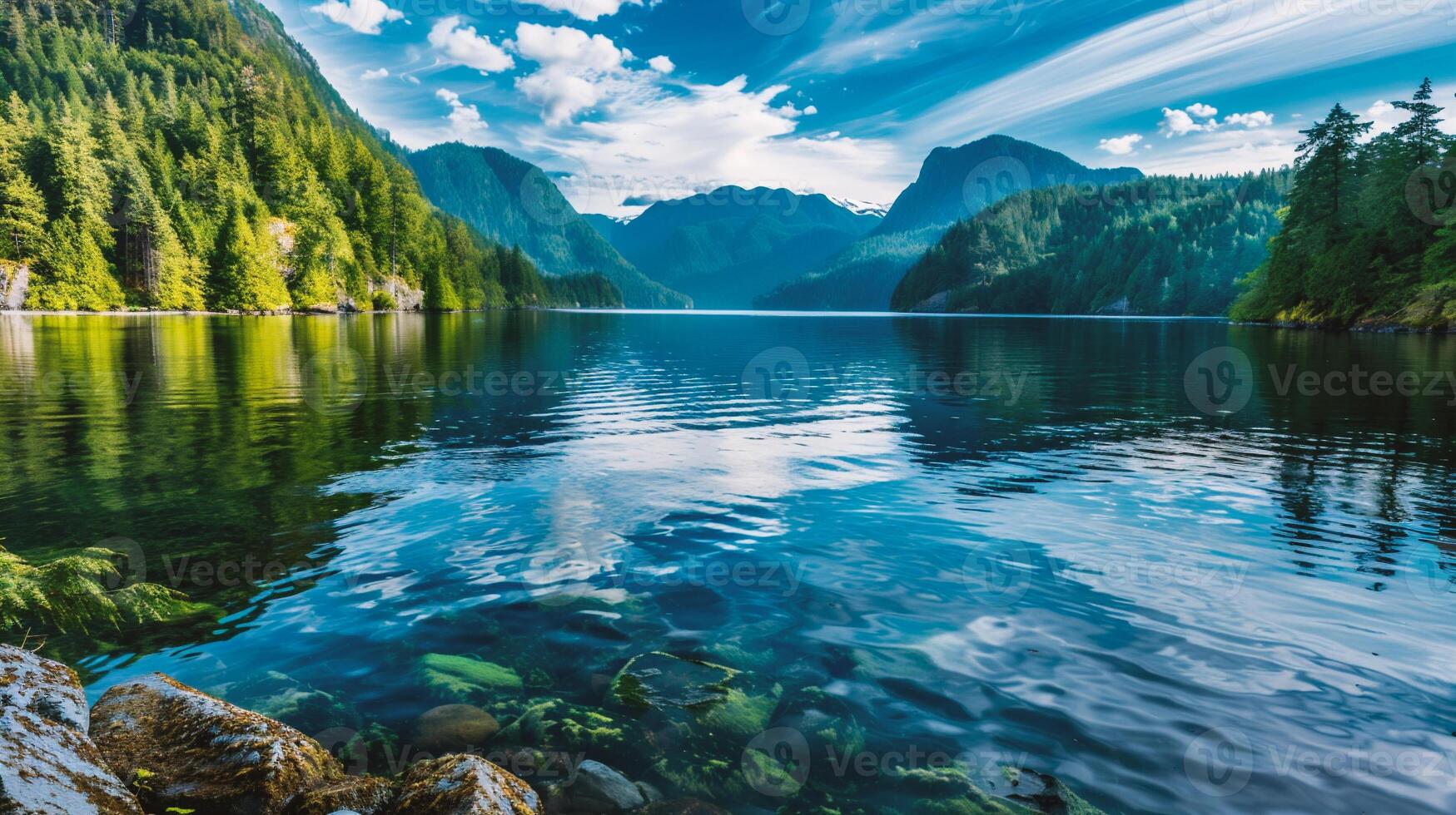 ai gegenereerd idyllisch zomer visie van meer foto