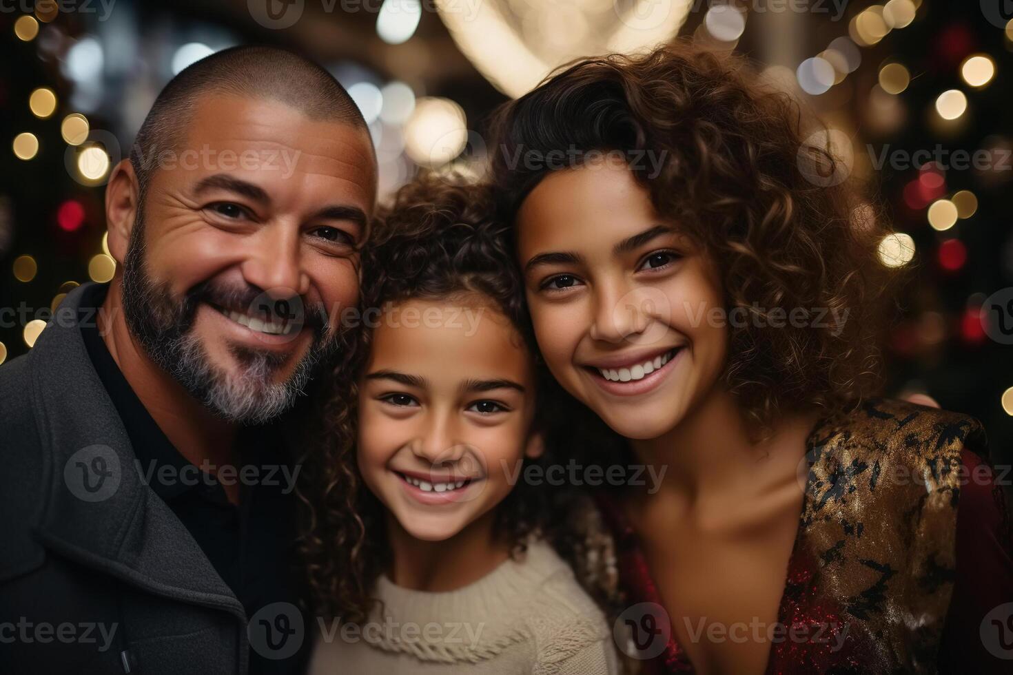 ai gegenereerd portret van een gelukkig familie samen Bij Kerstmis tijd op zoek Bij camera foto