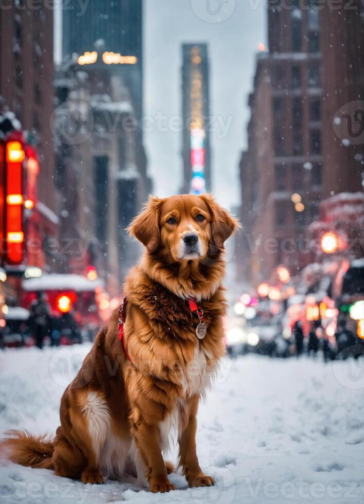 ai gegenereerd schattig nova scotia eend tolheffing retriever hond zittend Aan een besneeuwd straat. ai generatief foto