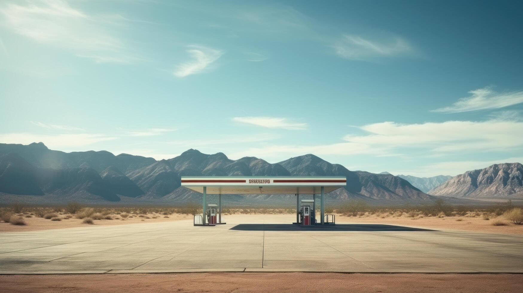 ai gegenereerd leeg modern gas- station in Verenigde Staten van Amerika woestijn groot copyspace foto