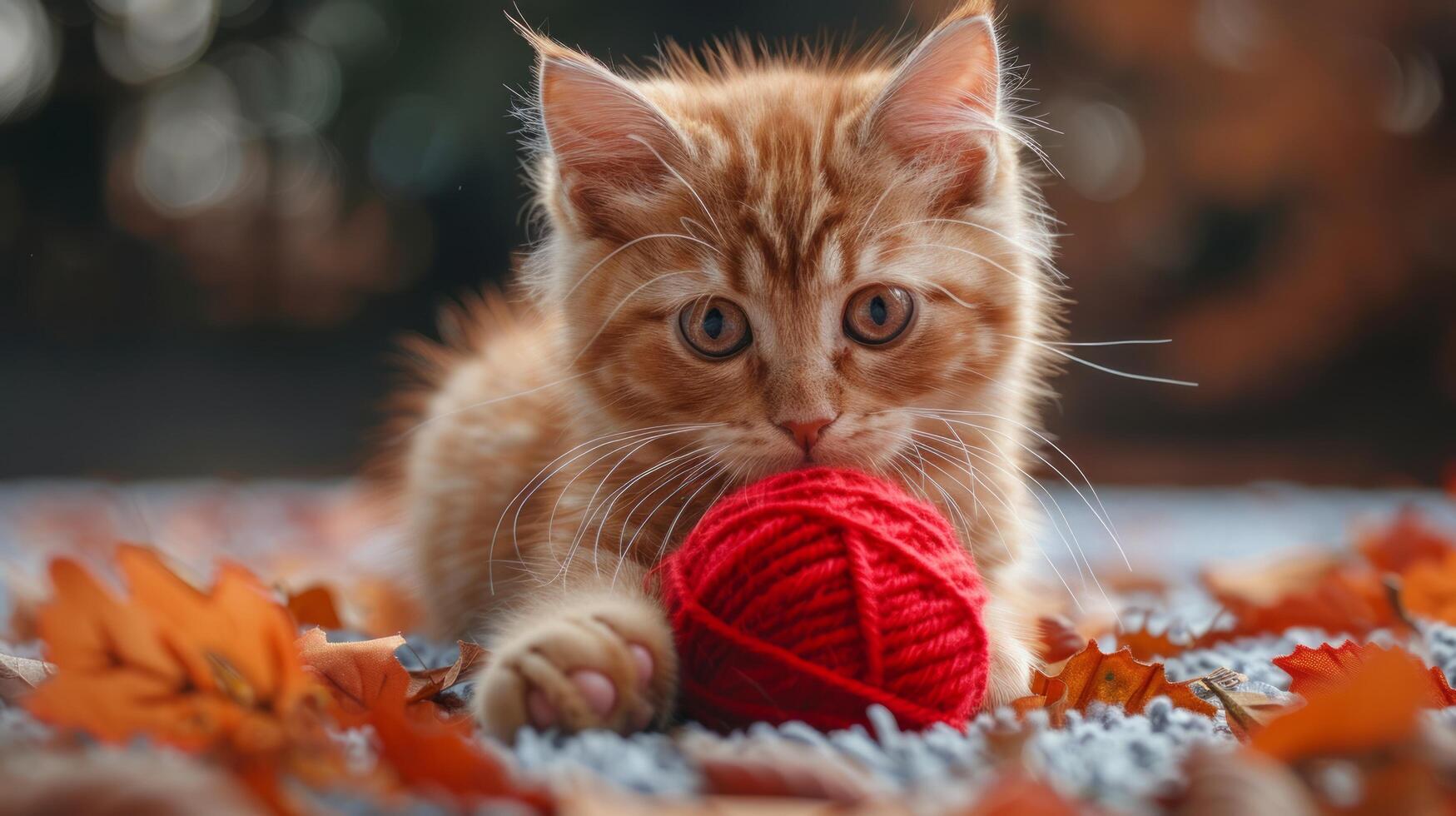 ai gegenereerd kat houdende Aan deken met garen bal foto