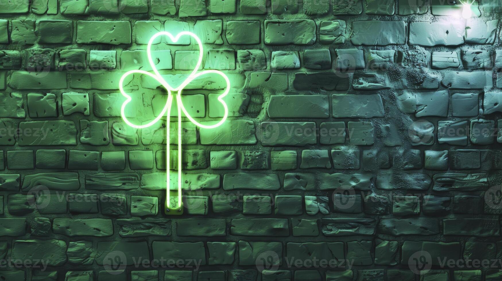 ai gegenereerd verlichte st. Patrick dag neon teken Aan getextureerde groen steen muur foto