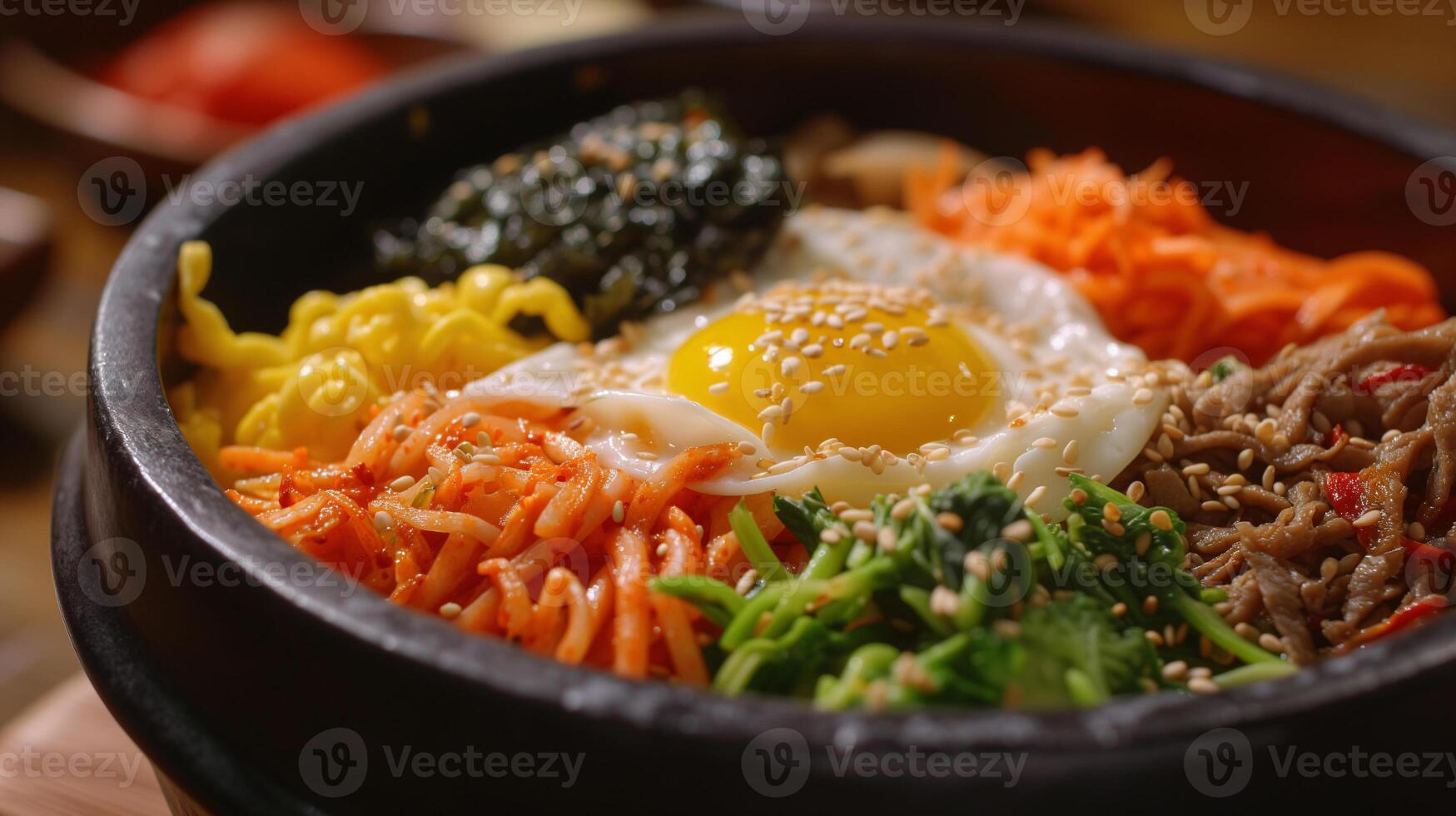 ai gegenereerd Bibimbap - Aziatisch voedsel keuken schotel dichtbij omhoog foto