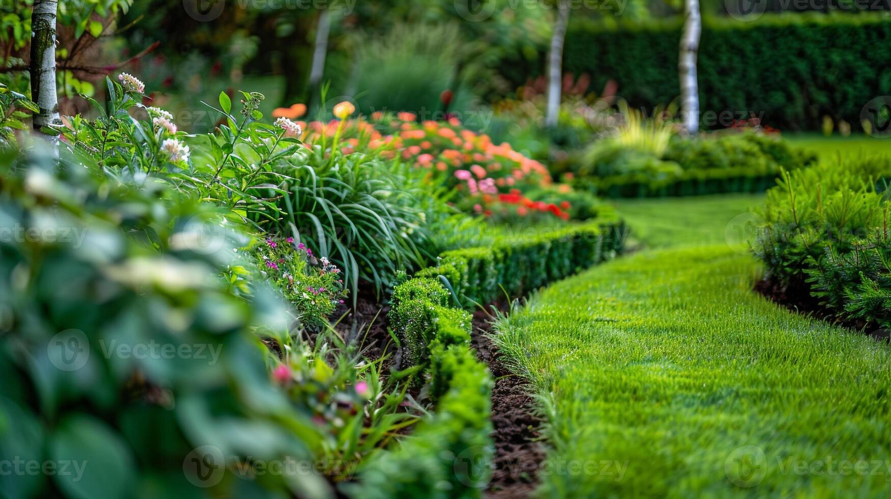 ai gegenereerd de tuin is een mooi instelling voor de zomer. foto