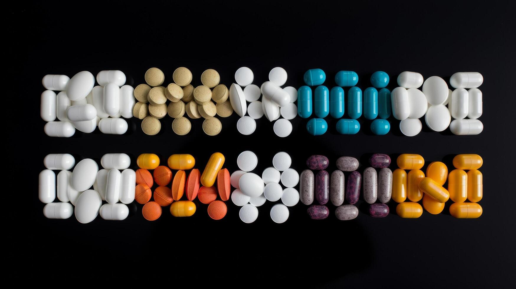 ai gegenereerd netjes arrangement van geneeskunde tabletten. foto