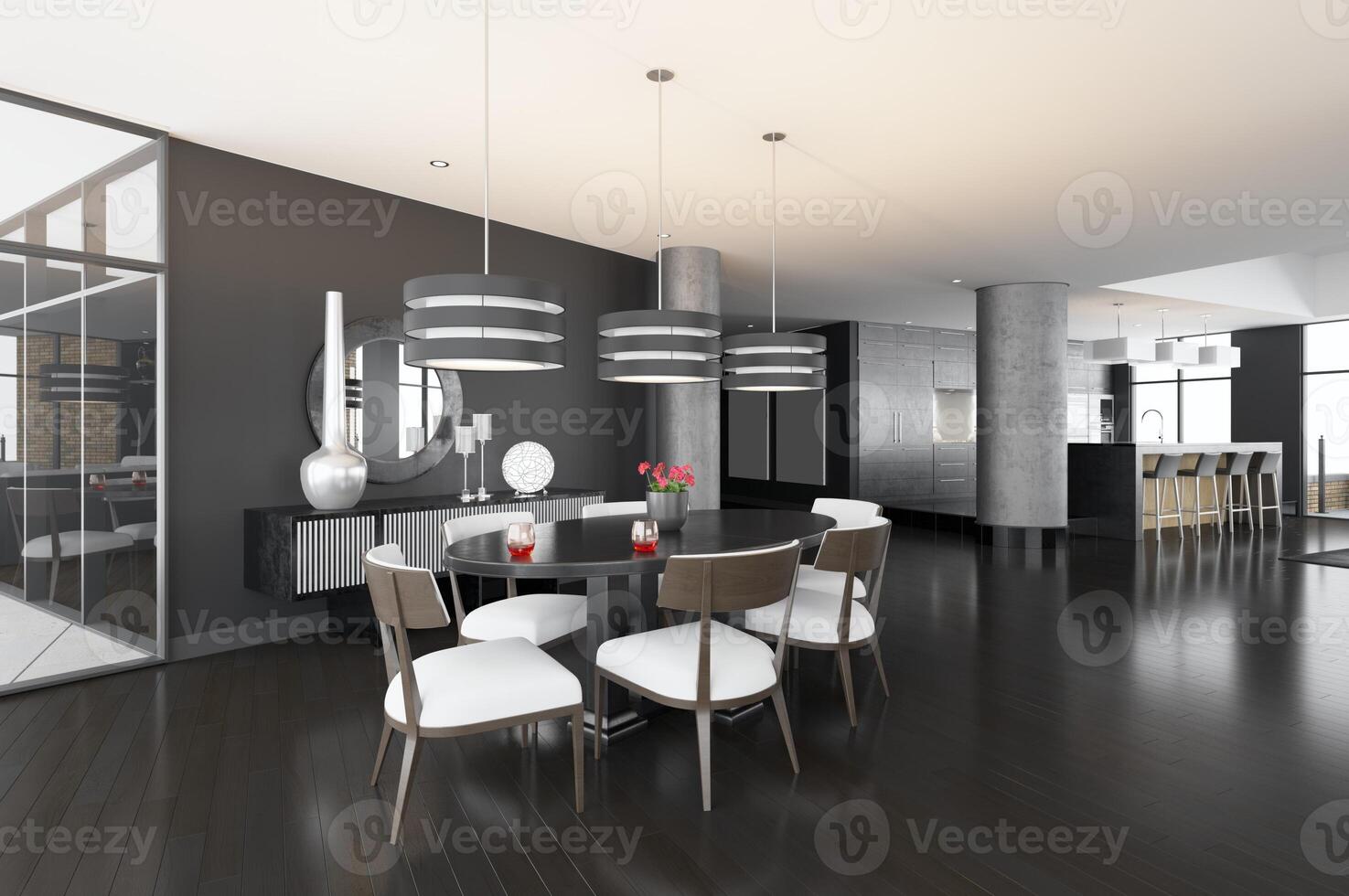 modern dining kamer interieur in een luxe huis foto