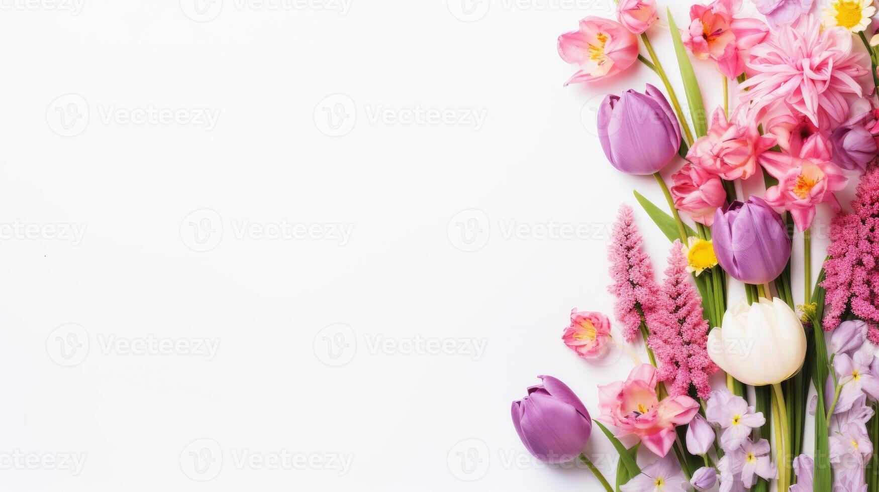 ai gegenereerd mooi voorjaar bloemen Aan wit achtergrond met kopiëren ruimte voor uw ontwerp. voorjaar achtergrond concept foto