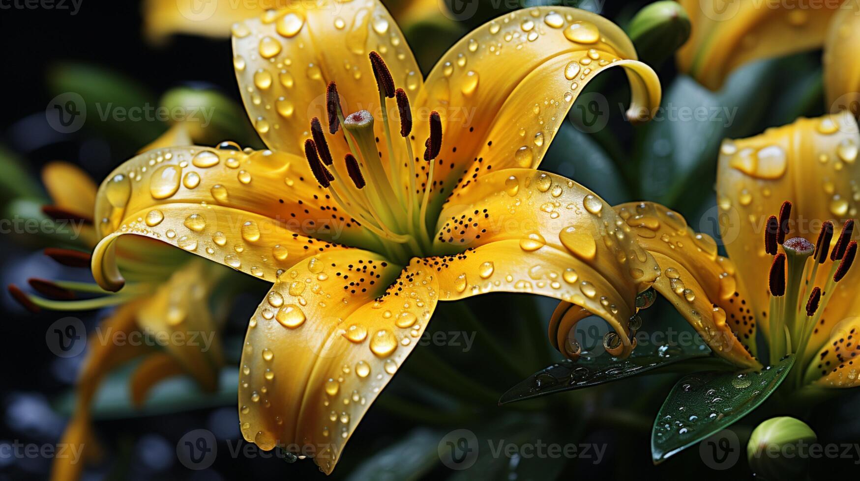 ai gegenereerd lelie geel bloem bloesem decoratie fabriek behang foto