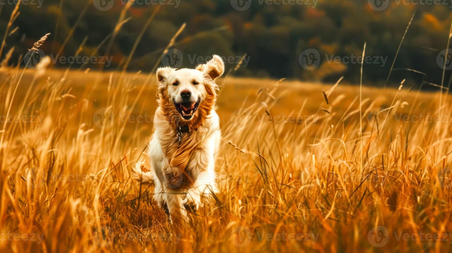 ai gegenereerd gouden retriever stoeien in herfst weide foto