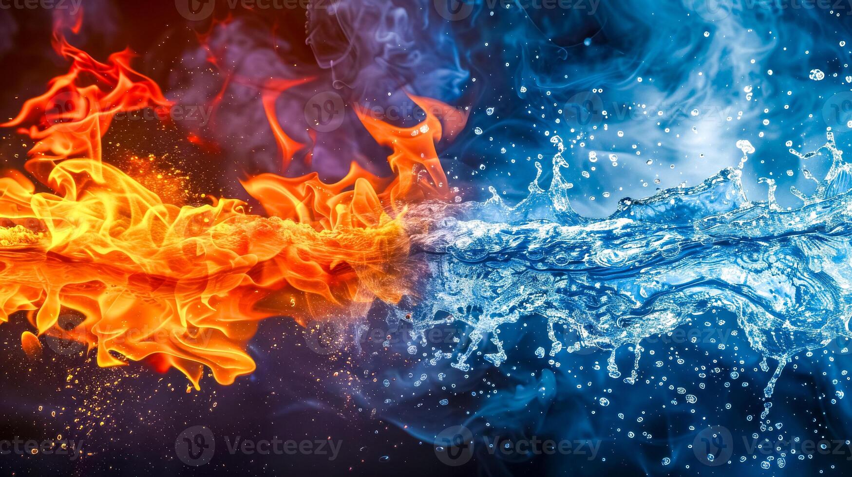 ai gegenereerd brand en water botsing abstract achtergrond foto