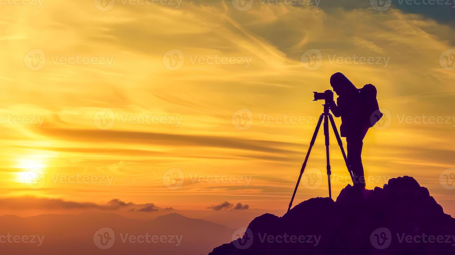 ai gegenereerd silhouet van fotograaf vastleggen zonsondergang foto