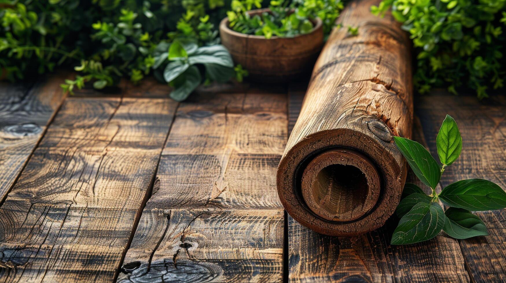 ai gegenereerd houten rollen Aan houten tafel foto