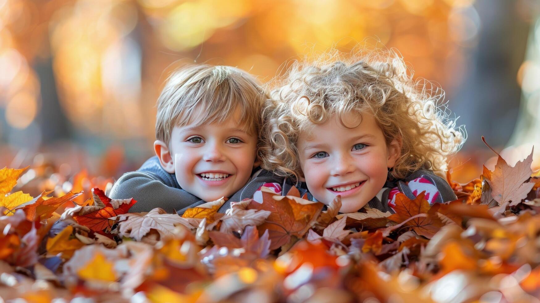 ai gegenereerd drie jong kinderen houdende in gras foto