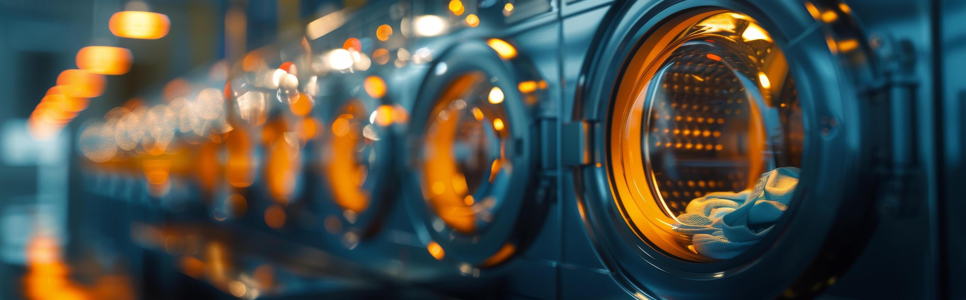 ai gegenereerd rij van het wassen machines in een kamer foto