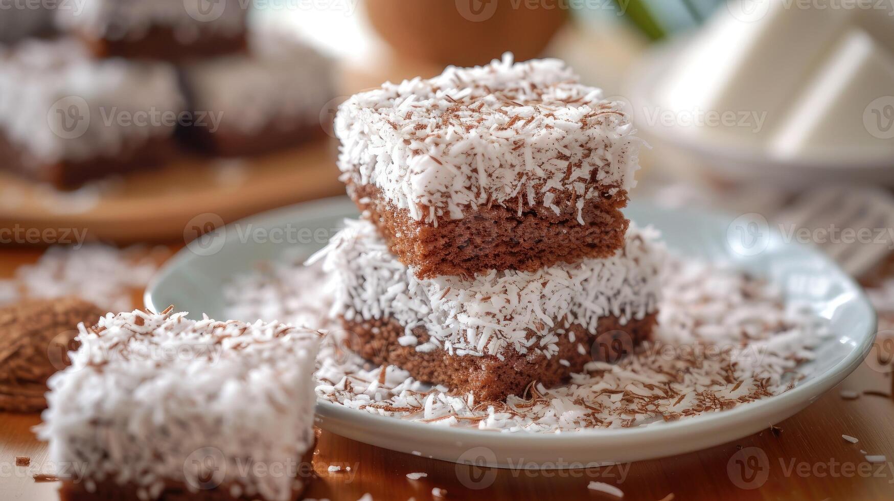 ai gegenereerd lamingtons, spons taart met chocola en kokosnoot. foto