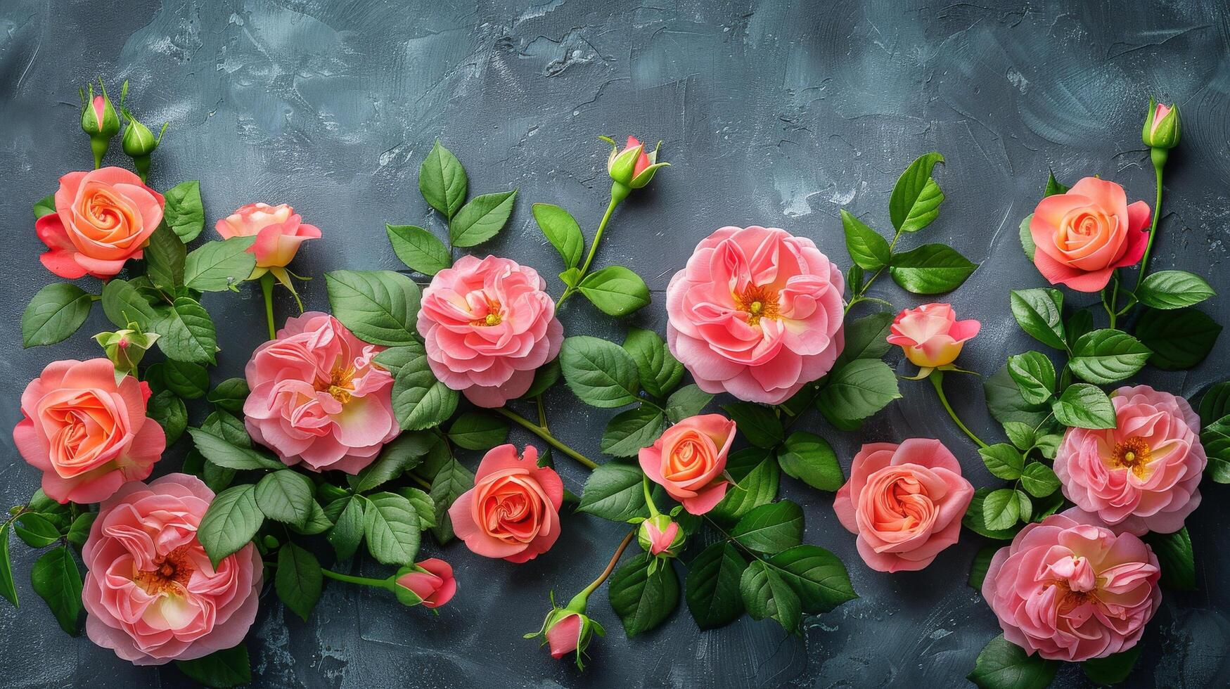 ai gegenereerd TROS van roze bloemen met groen bladeren foto