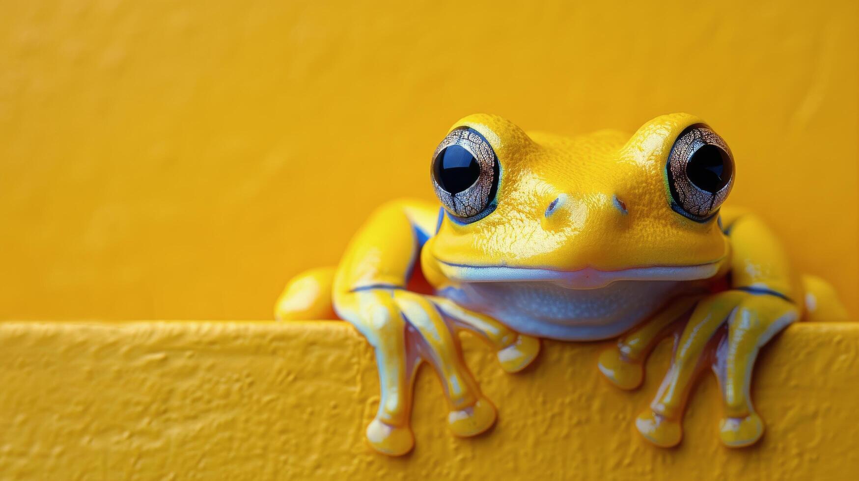 ai gegenereerd geel kikker zittend Aan top van geel muur foto