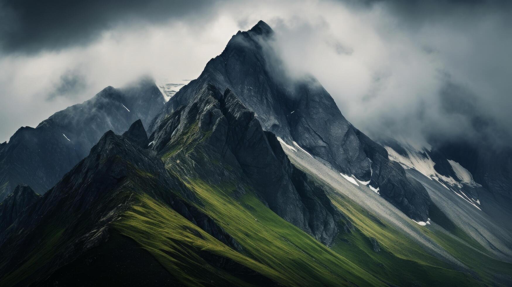 ai gegenereerd spectaculair berg nok met dramatisch landschap foto