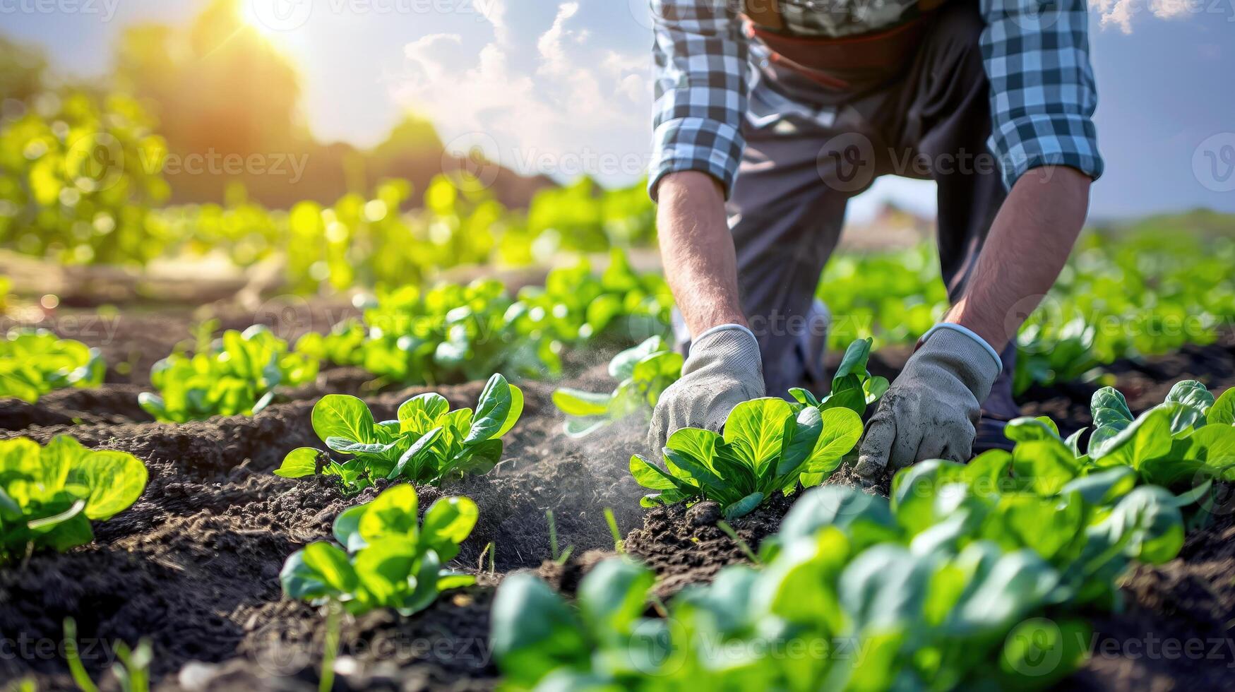 ai gegenereerd van veld- naar tafel, boer land leven en groeit biologisch voedzaam groenten, generatief ai foto