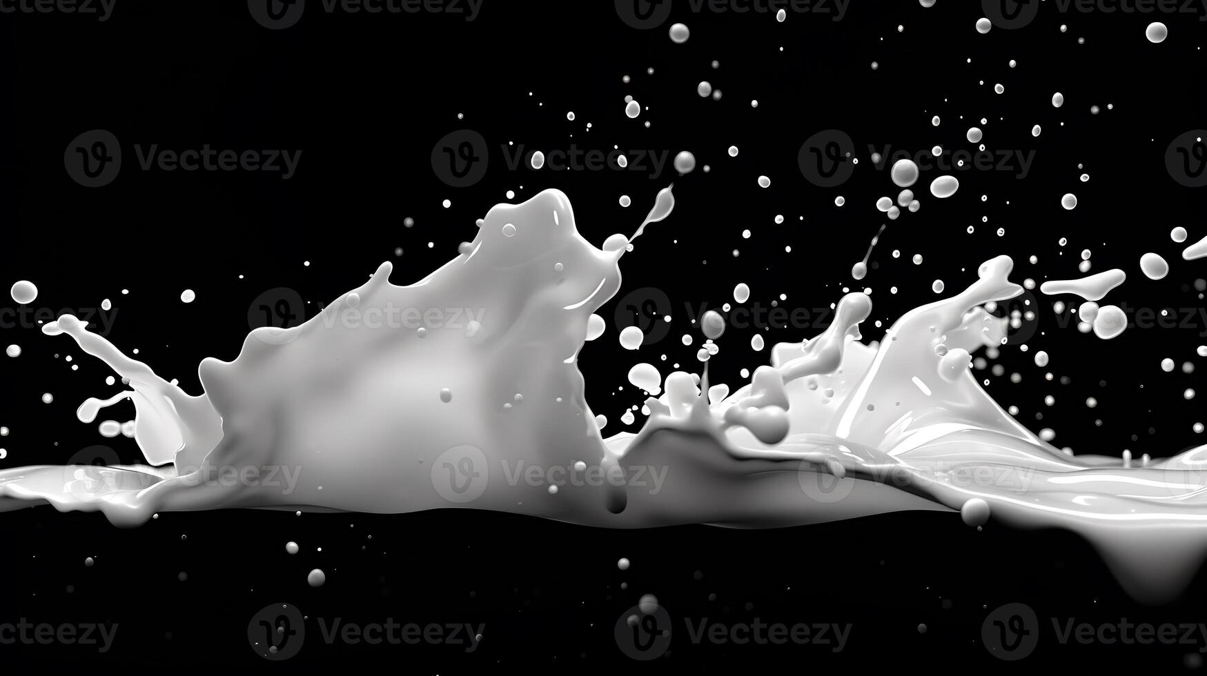ai gegenereerd melk of wit vloeistof plons geïsoleerd Aan zwart achtergrond foto