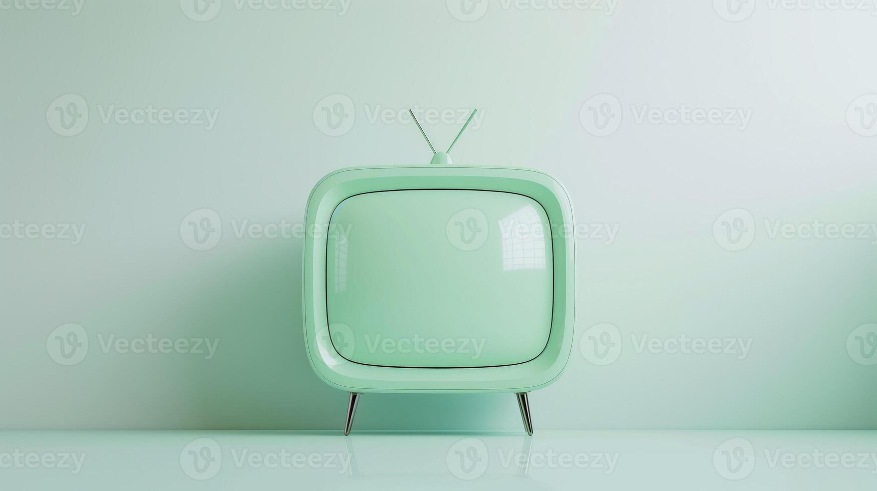 ai gegenereerd klassiek schoonheid, geïsoleerd wijnoogst munt groen TV reeks ontvanger met antenne, generatief ai foto