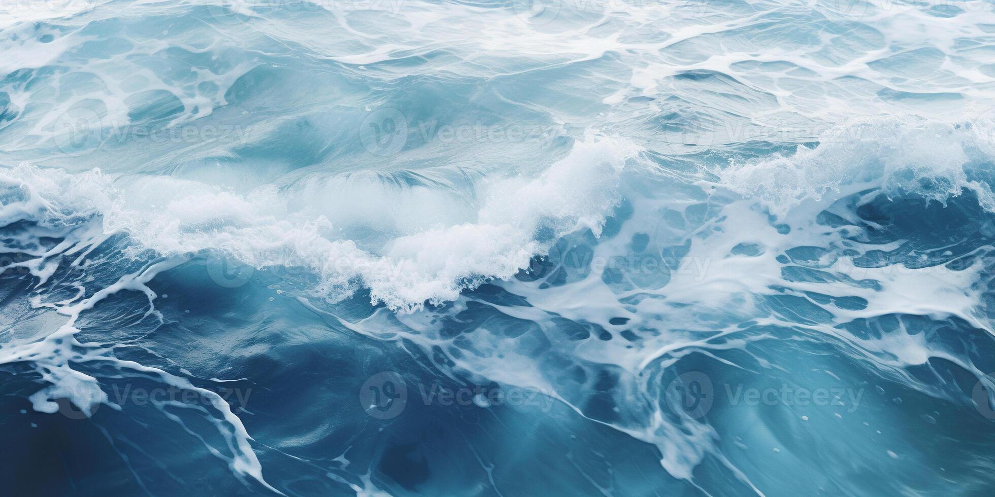 ai gegenereerd abstract blauw oceaan golven crashen met wit schuim en spatten achtergrond. h2o expressief, artistiek, patroon structuur behang backdrop foto