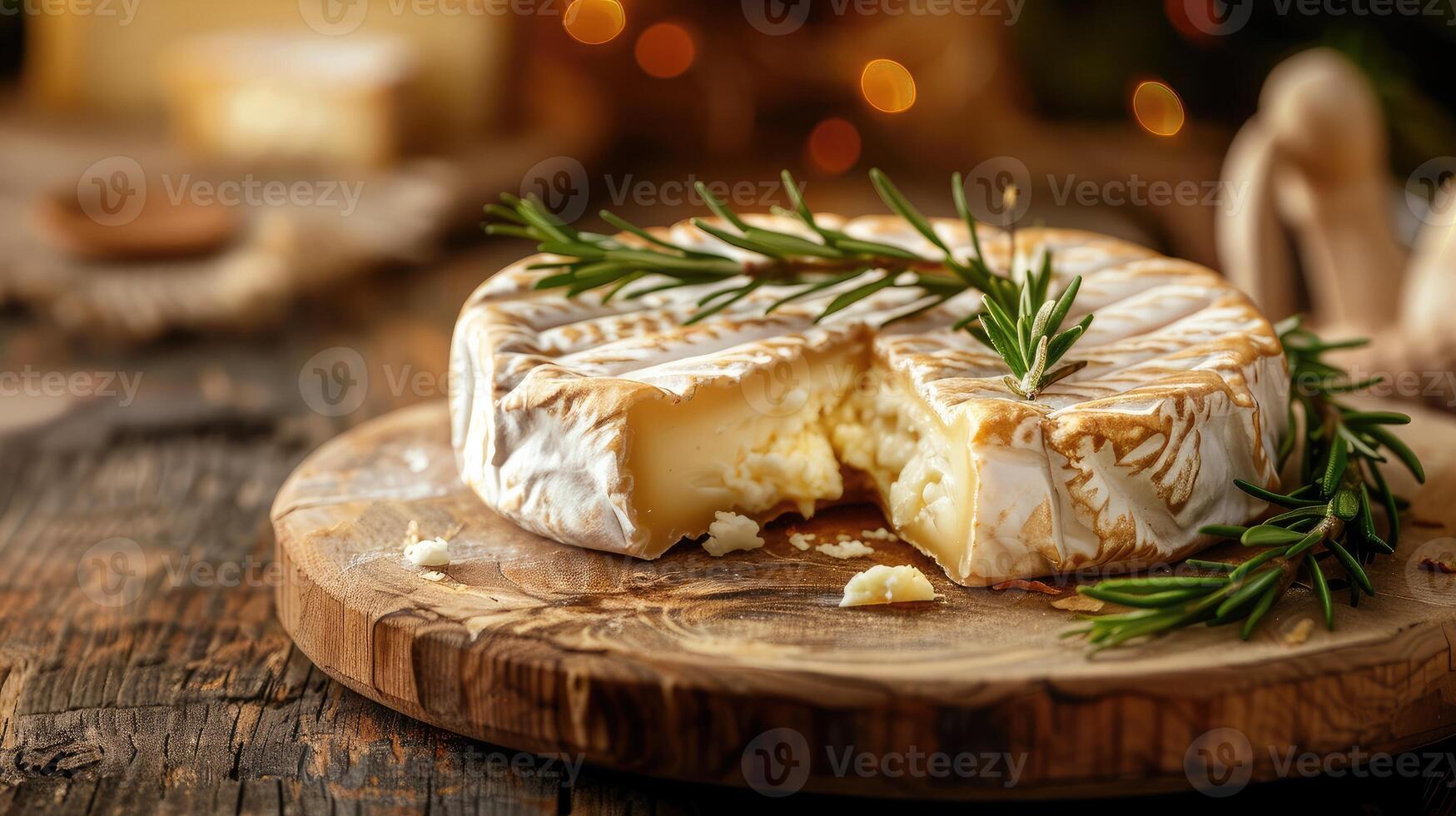 ai gegenereerd zacht Frans Camembert kaas Aan hout achtergrond . foto