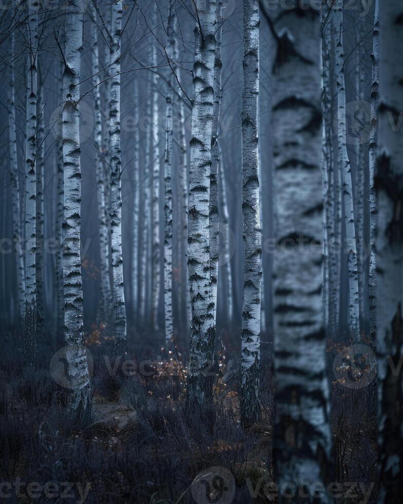 ai gegenereerd een ontspannende Woud van wit berken foto