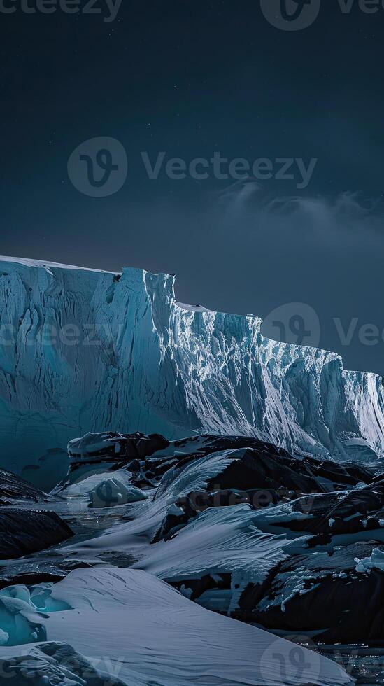 ai gegenereerd antarctica gletsjer landschap Bij nacht foto