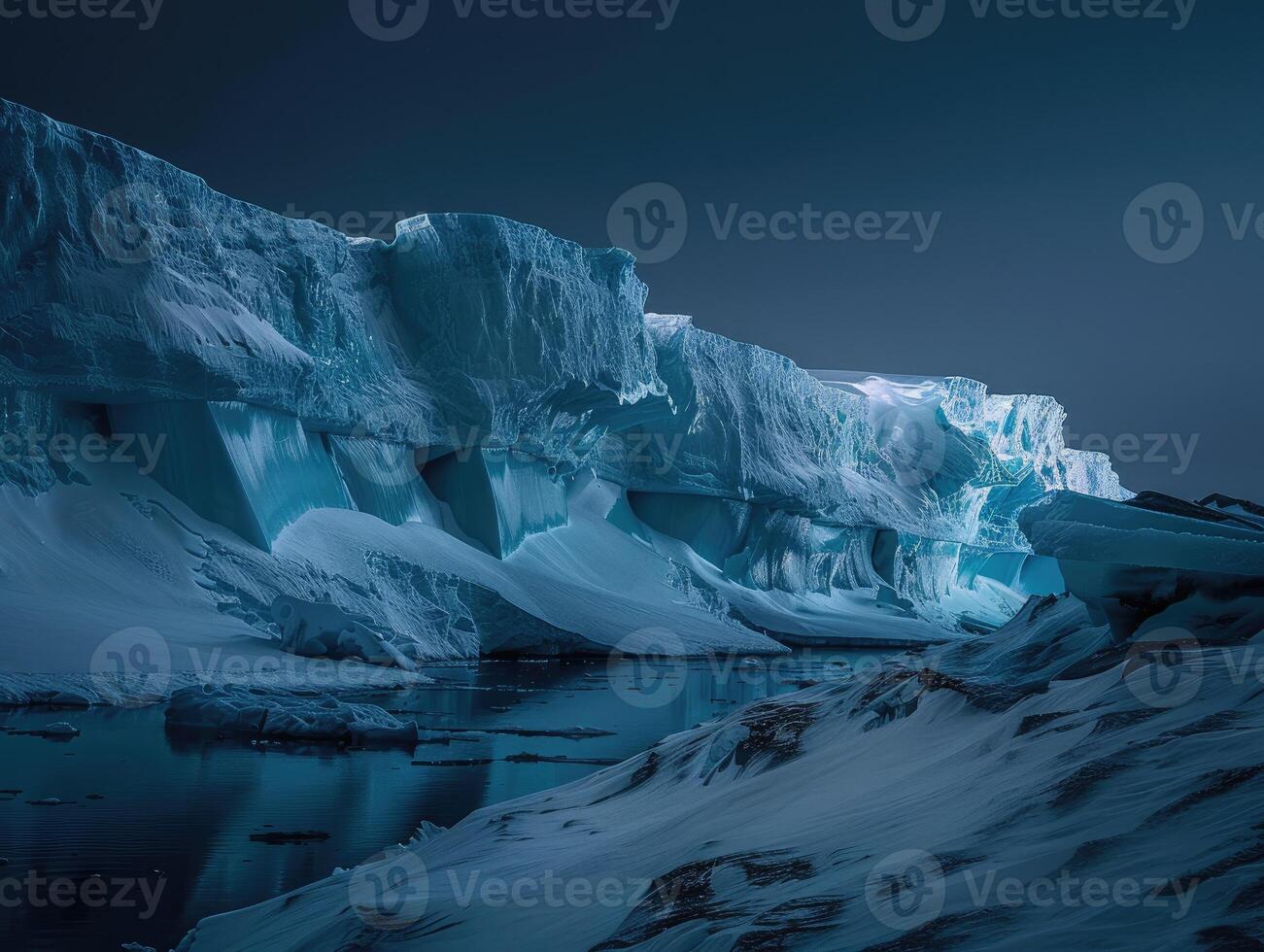 ai gegenereerd antarctica gletsjer landschap Bij nacht foto