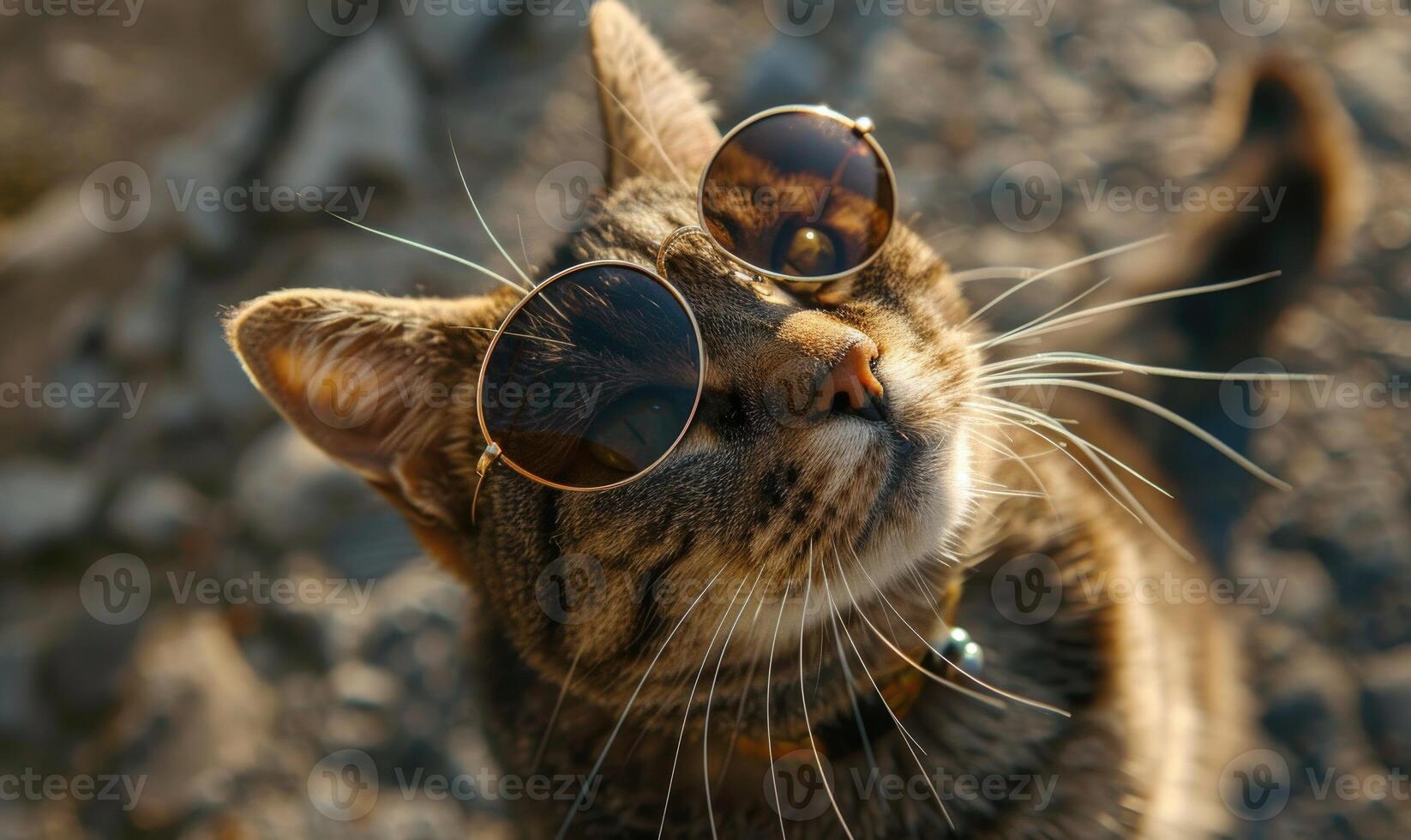 ai gegenereerd portret van een gestreept kat vervelend zonnebril. selectief focus. foto