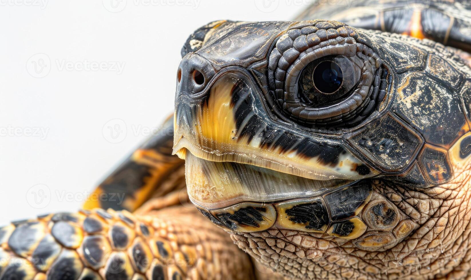 ai gegenereerd dichtbij omhoog van een roodbuikig schildpad Aan wit achtergrond foto