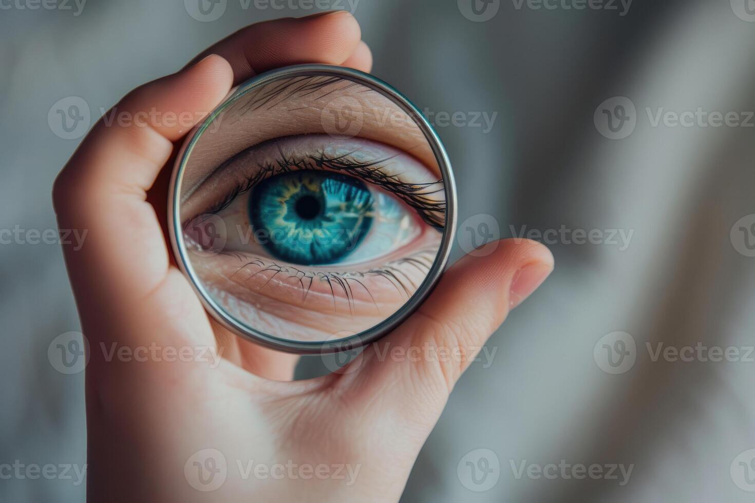 ai gegenereerd Gezondheid reflectie oog, hand, spiegel foto