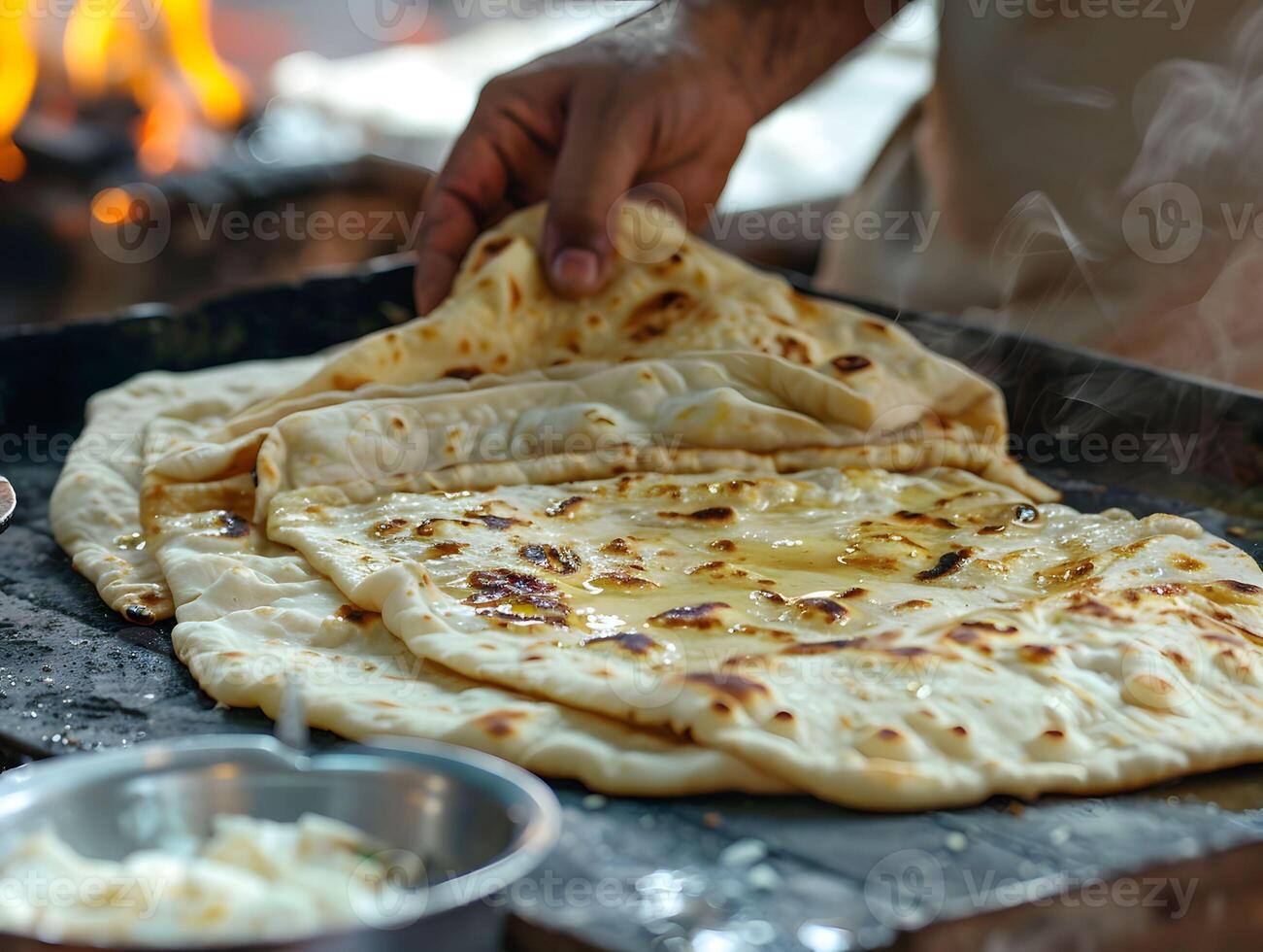 ai gegenereerd naan brood maken pluizig en boterachtig foto