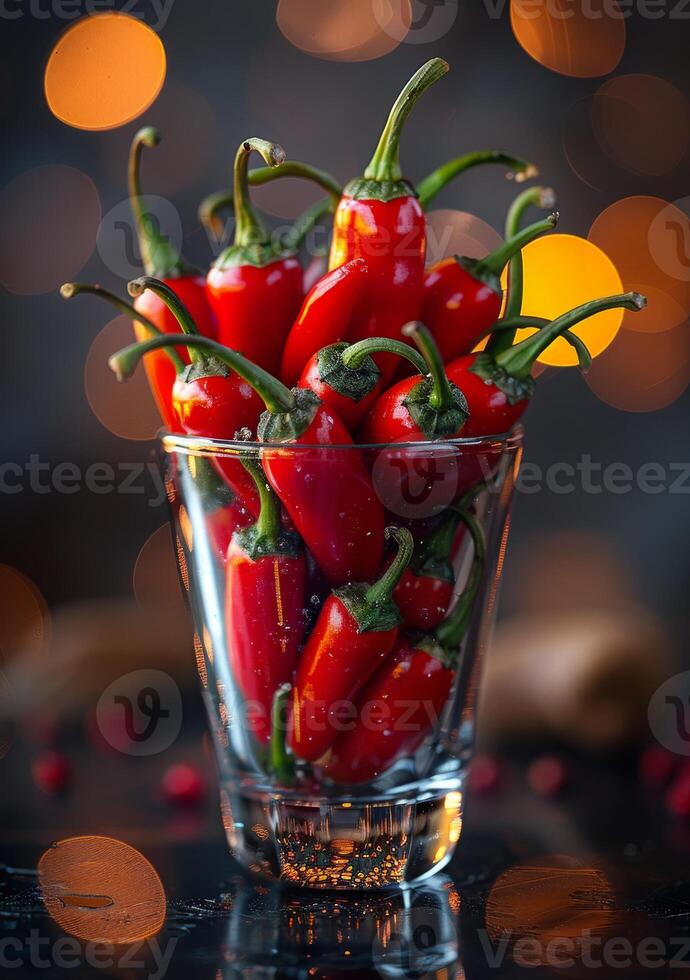 ai gegenereerd rood heet Chili paprika's in glas foto