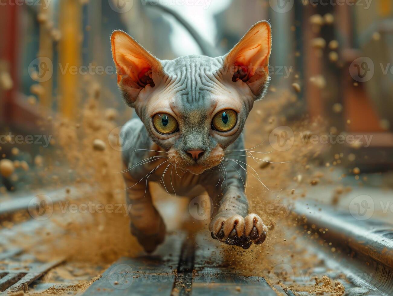 ai gegenereerd sphynx kat rennen Aan de spoorweg foto