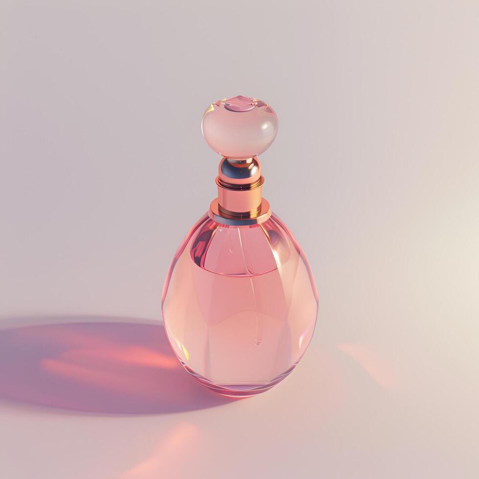 ai gegenereerd elegant roze gekleurd parfum fles. luxe glas parfum fles. 3d parfum. foto